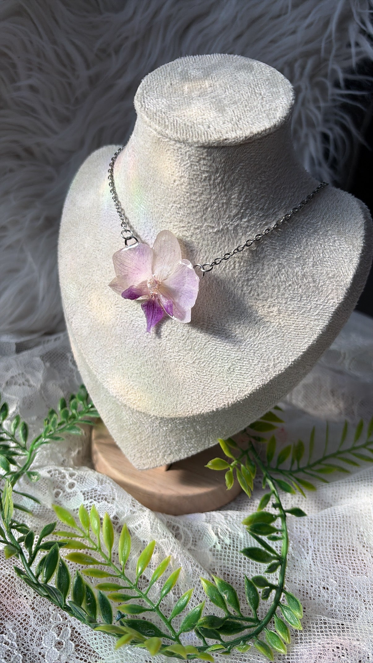 Purple Orchid Necklace- Silver