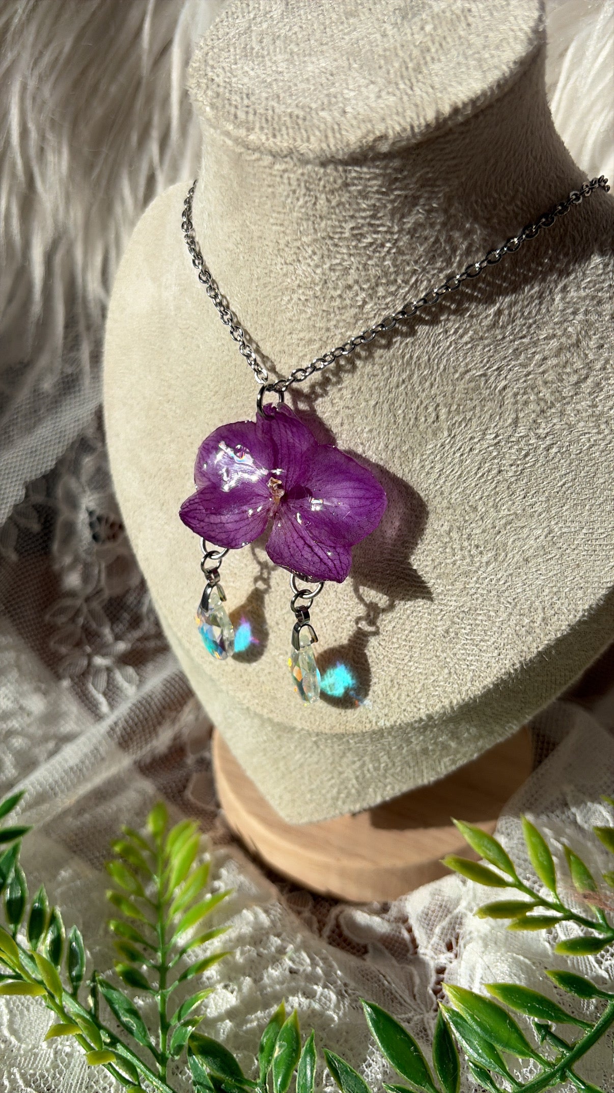 Dark Purple Drop Necklace- Silver