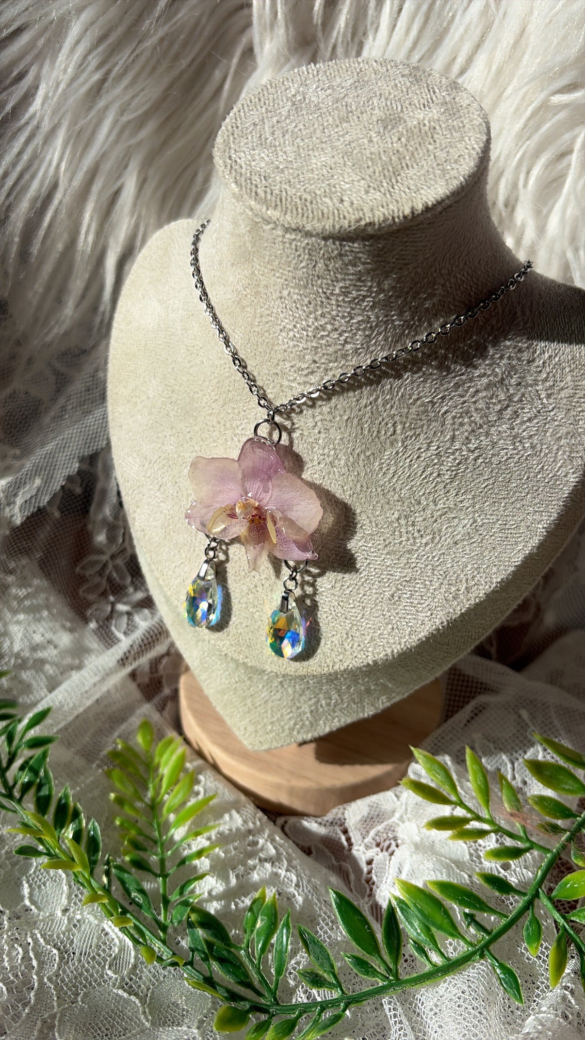 Orchid Drop Necklace- Silver