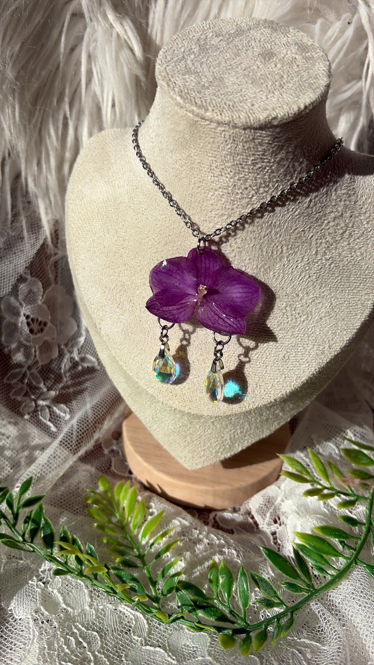 Dark Purple Drop Necklace- Silver