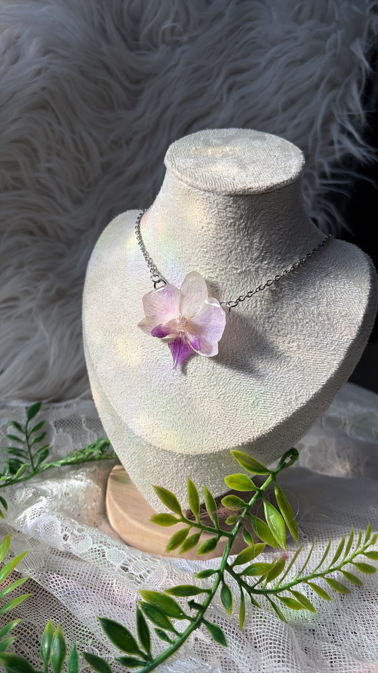 Purple Orchid Necklace- Silver