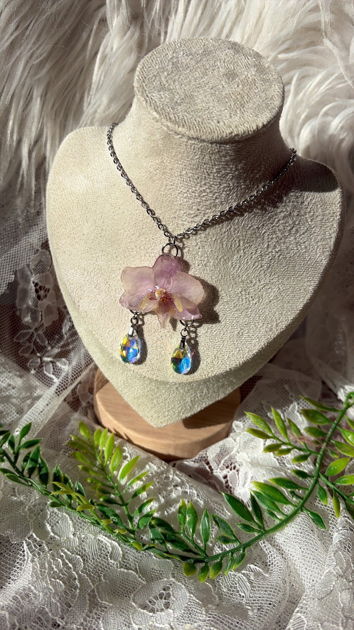 Orchid Drop Necklace- Silver