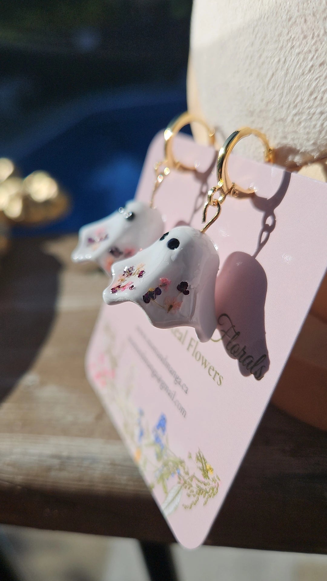Floral Ghost Earrings- Gold