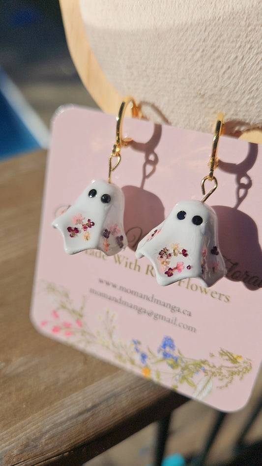 Floral Ghost Earrings- Gold