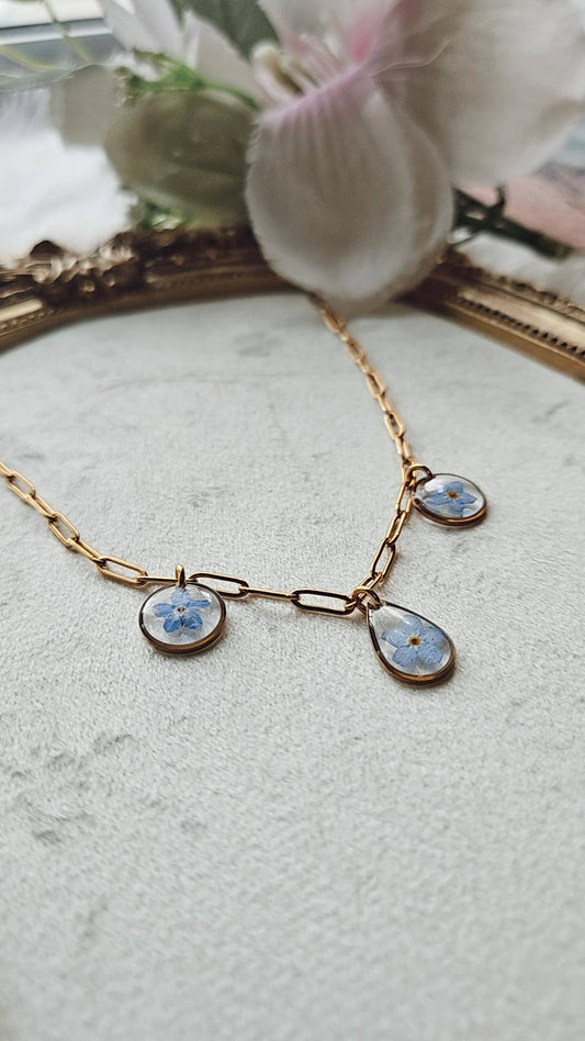 Forget-me-not Charm Necklace- Tear & Round