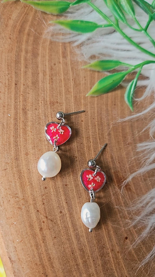 Hearts & Large Pearls- Silver