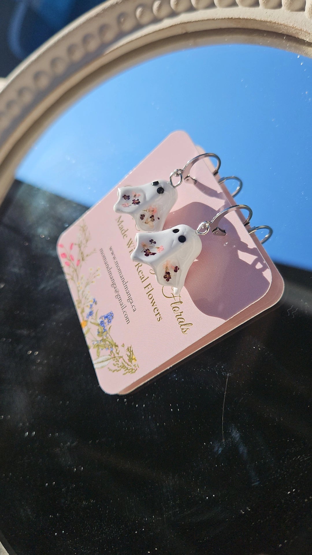 Floral Ghost Earrings- Silver