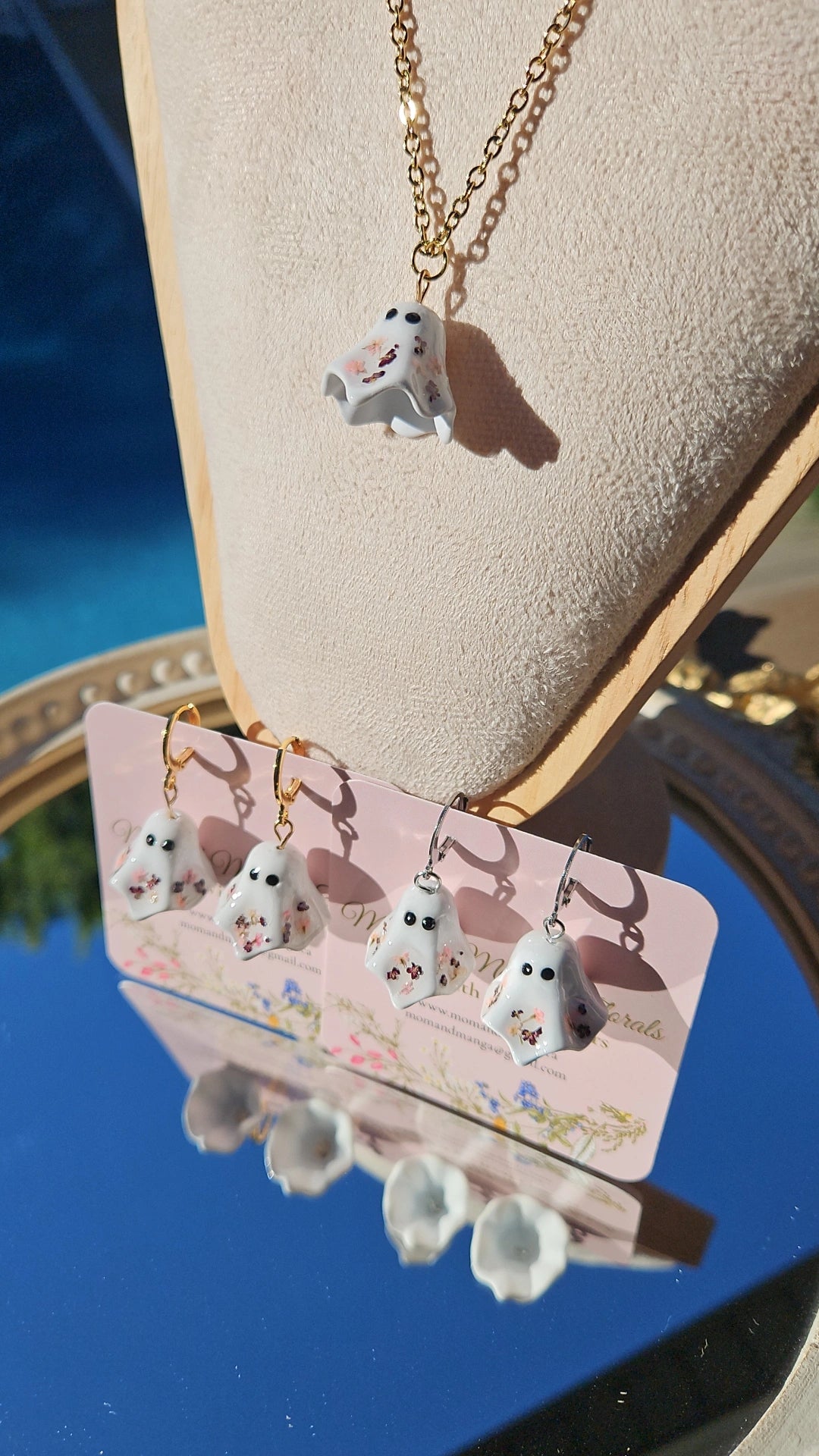Floral Ghost Earrings- Gold