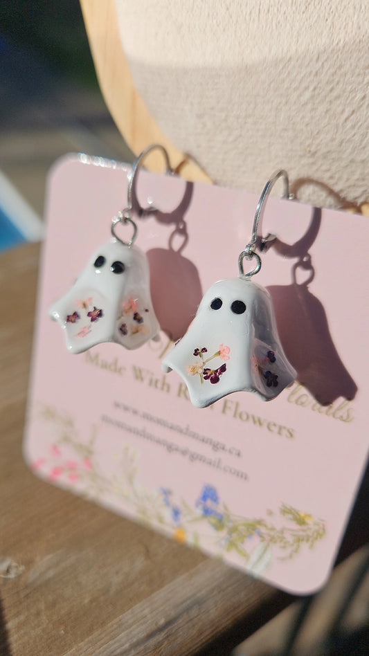 Floral Ghost Earrings- Silver