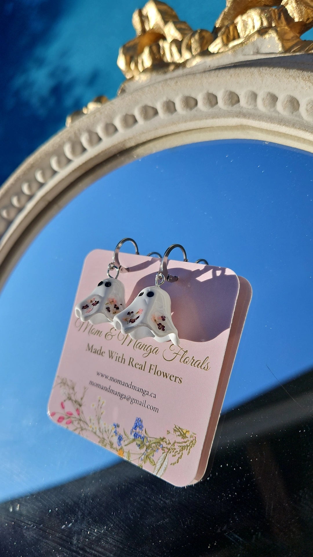 Floral Ghost Earrings- Silver