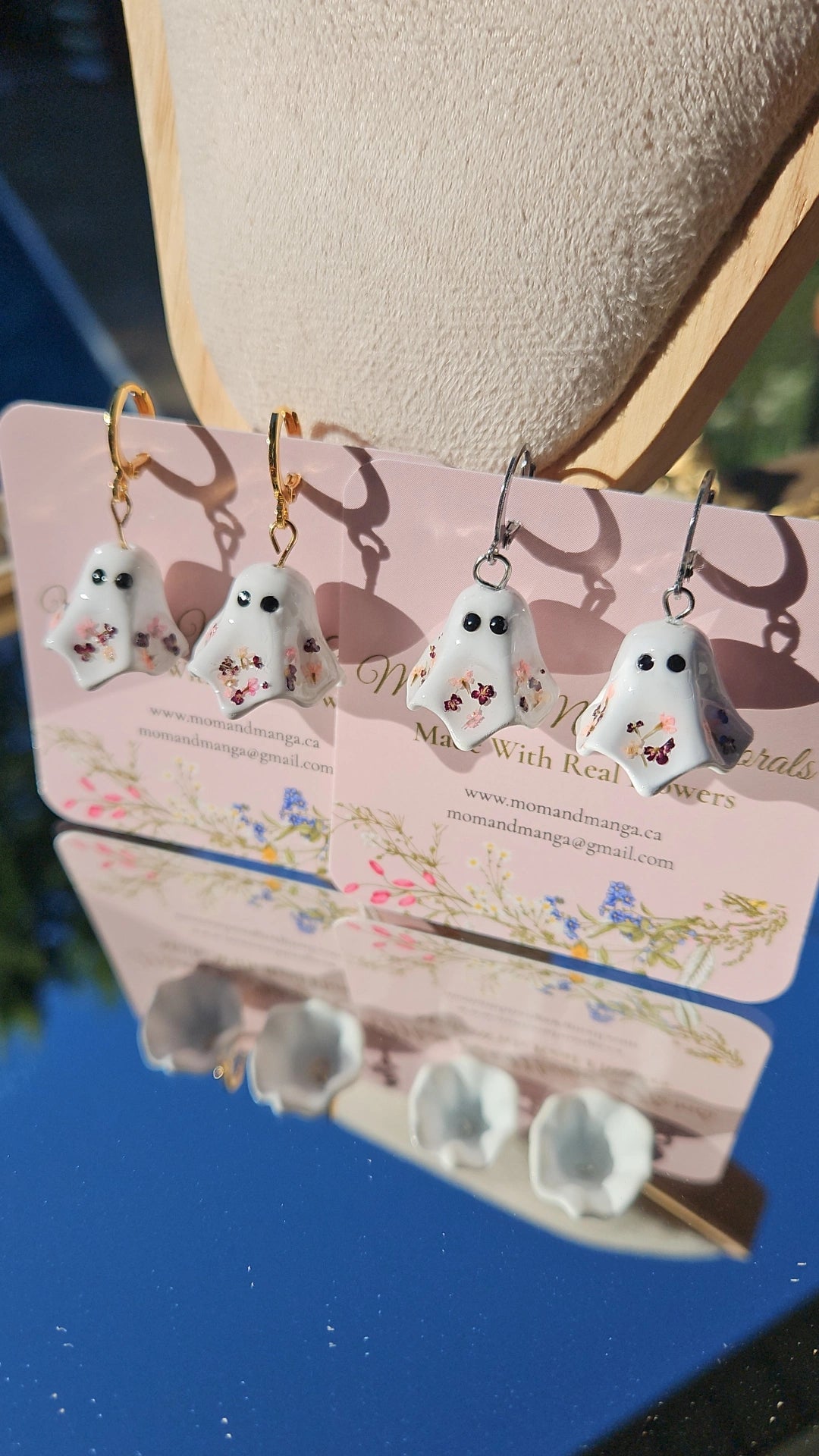 Floral Ghost Earrings- Gold
